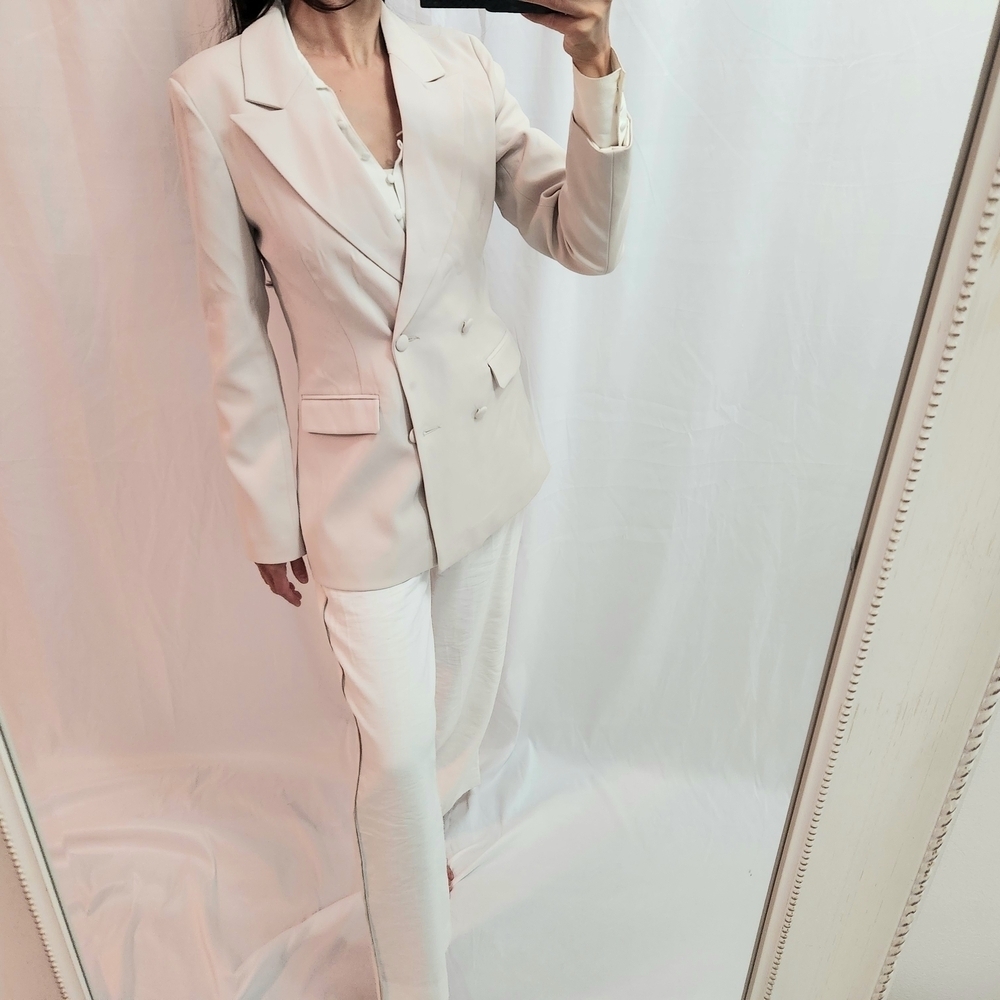Meshki Cream Blazer Coat layering professional Women's fashion Double Breasted